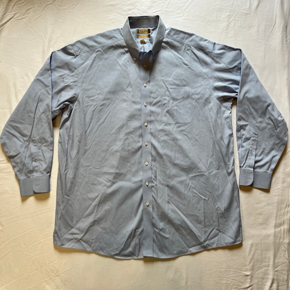 Roundtree & Yorke Gold Label Button Down Shirt Mens‎ 18-1/2 38 Tall Blue Cotton